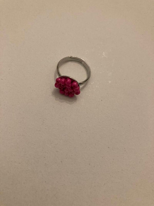 RING Hot Pink Resin Beads Glued On A Silver Plated Ring