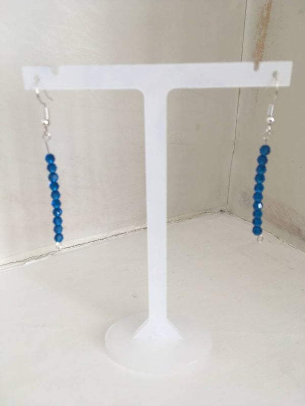 EARRINGS 10 Blue Swarovski Earrings Silver Plated Findings 10 Beads On Each Earring Faceted Beads Dangle Earrings 4 cm