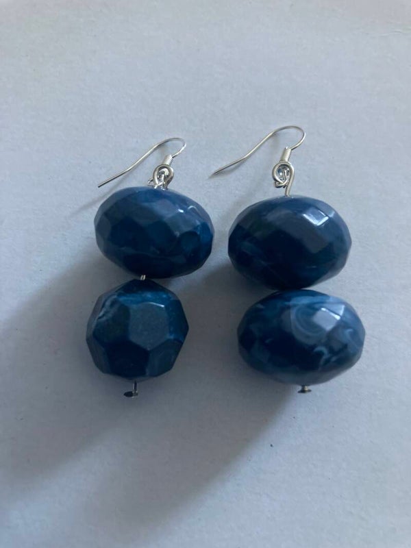EARRINGS Double Indigo Mismarched Resin Silver Plated Dangle Earrings