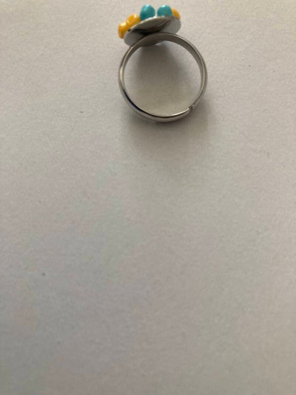 Ring adjustable Multi resin Silver plated band
