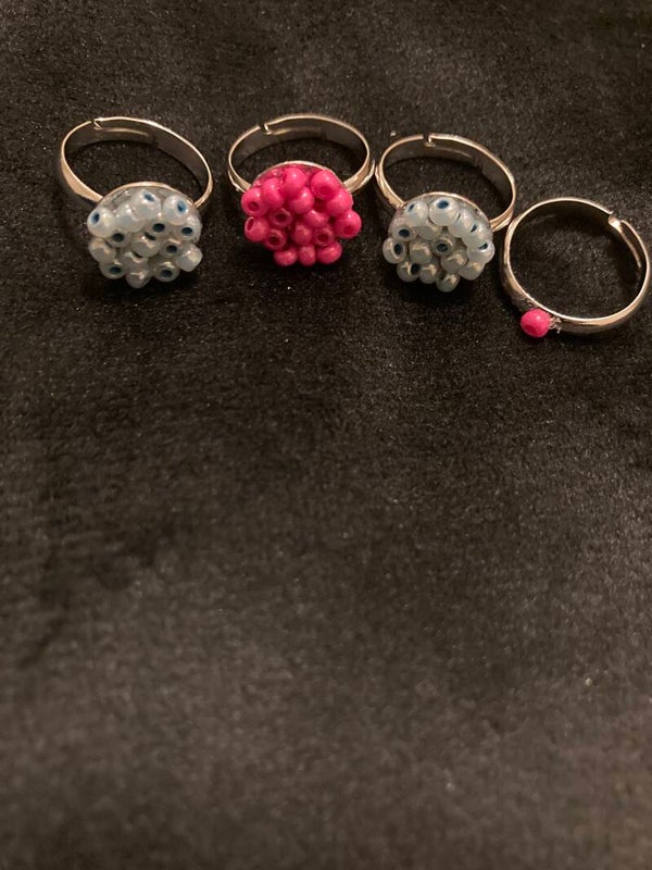 Size A Adjustable RINGS Glass Blue Beads Hot Pink Resin Beads