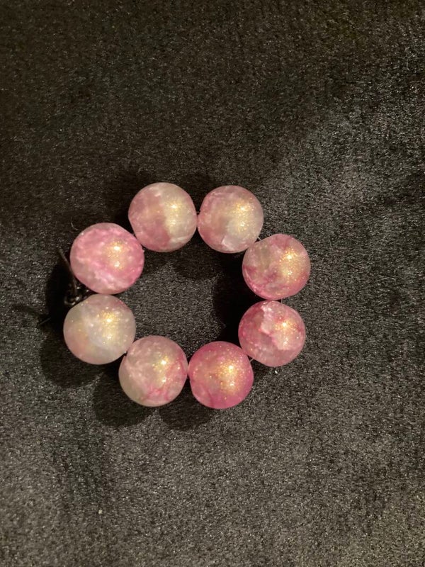 RING Size J Elastic Ring Olive Pink Glass Pressed Beads