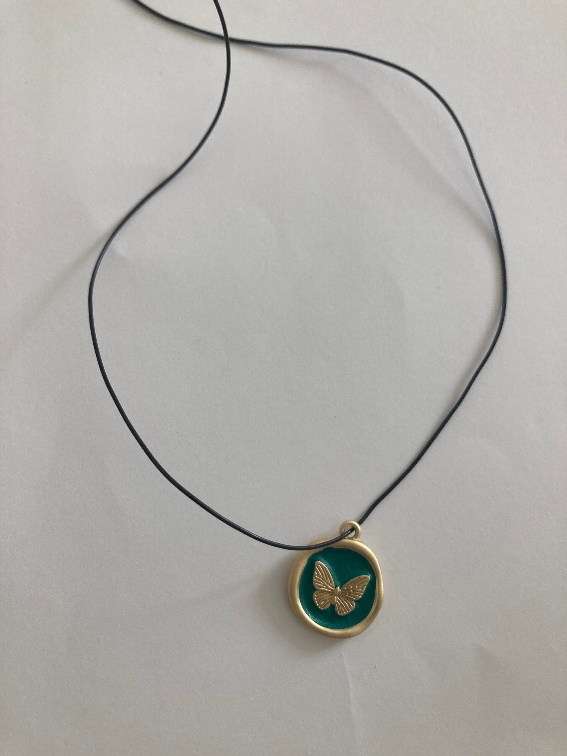 MATINEE NECKLACE Gold Plated And Teal Butterfly Pendant