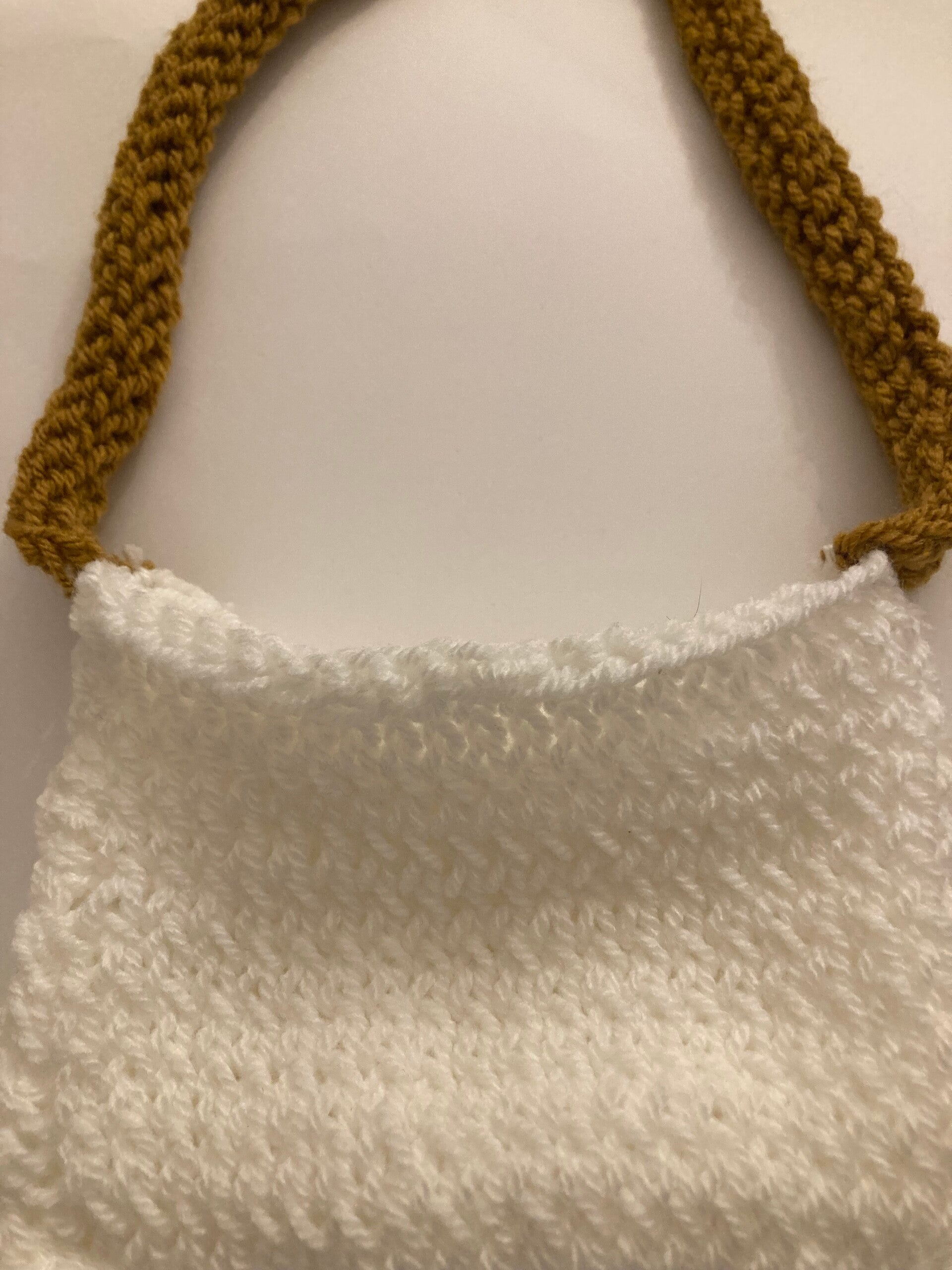 PURSE BAG Ochre And White Acrylic Yarn Double Pocket