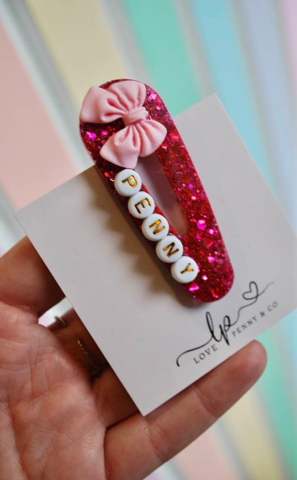 Purple Rose Bow Handmade Personalised Resin Clip