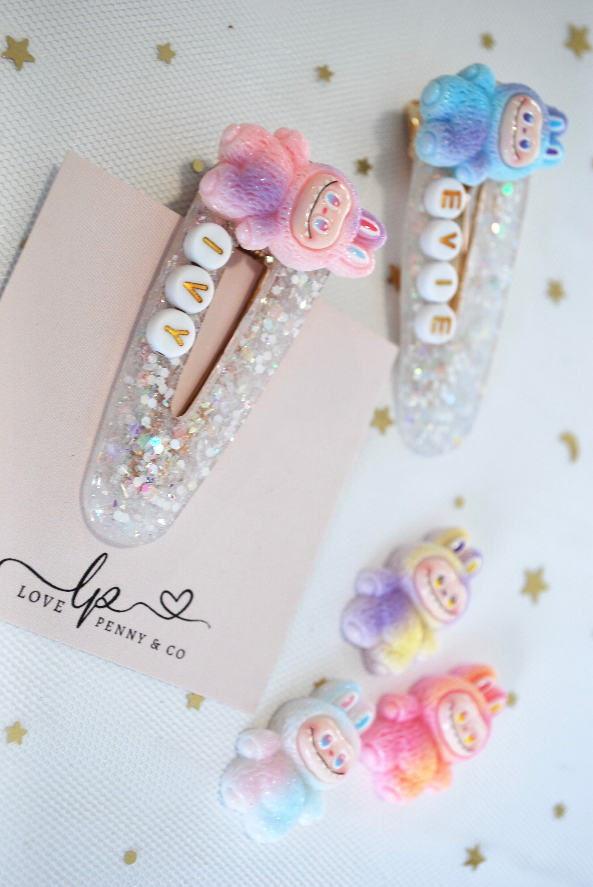 Handmade Labubu Glitter Resin Hair Clip