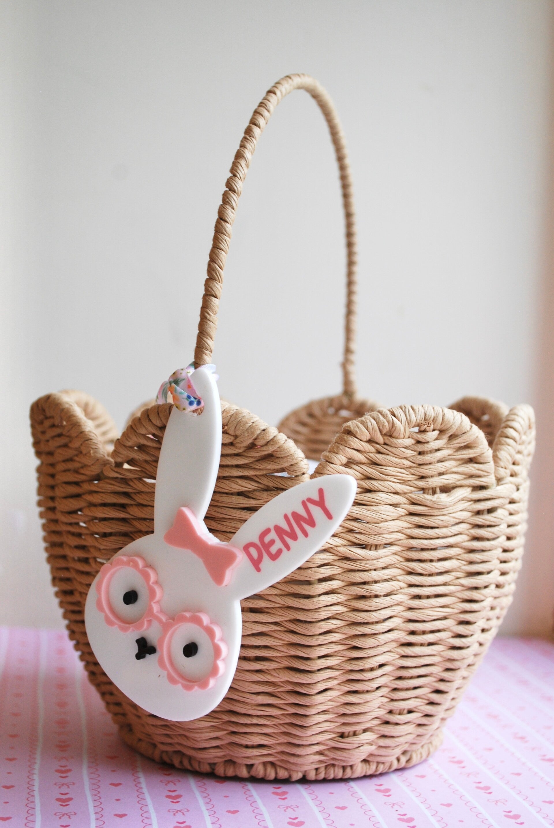 Personalised Bunny Acrylic Tag & Scalloped Wicker Basket