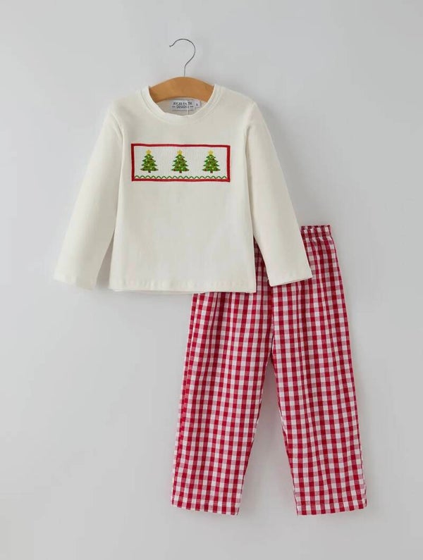 Christmas Tree Smocked Embroidered Pyjamas