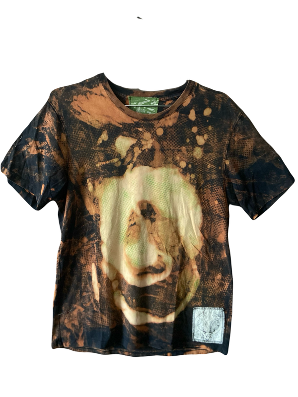 handmade acid bleached T-Shirt / green snake