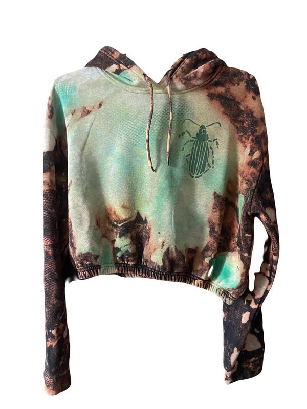 Käfer short hoodie x green x acid bleached x handmade art