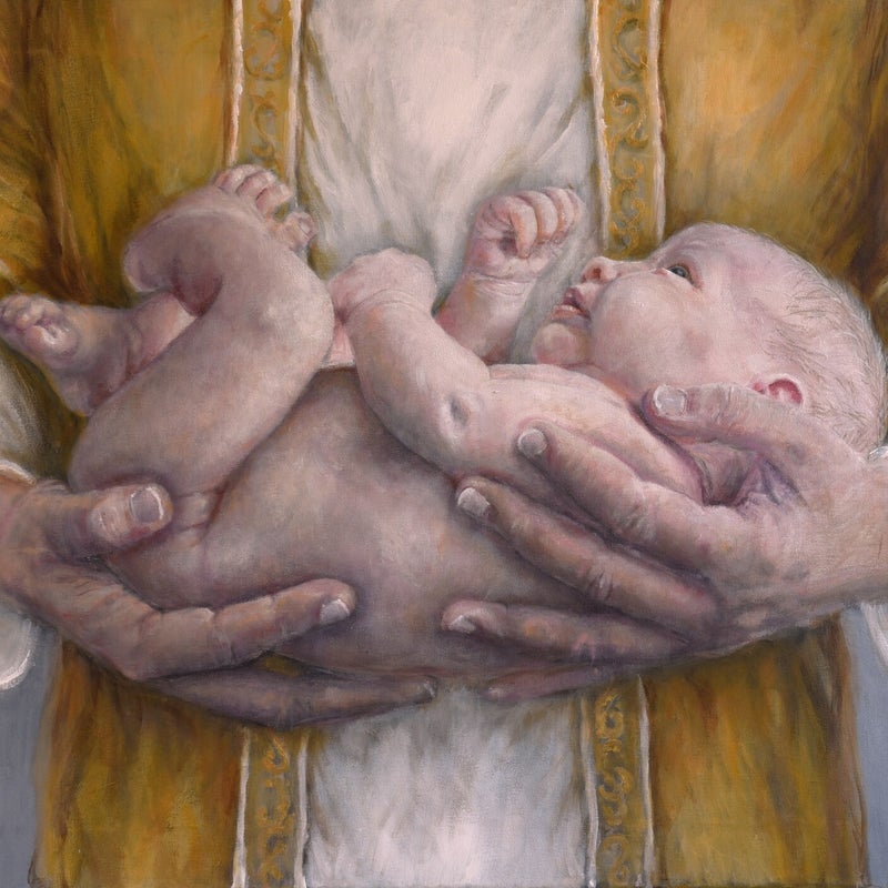 'Veilig in Jezus armen' 80x60cm acryl