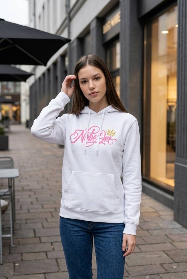 Sweat à capuche blanc et rose