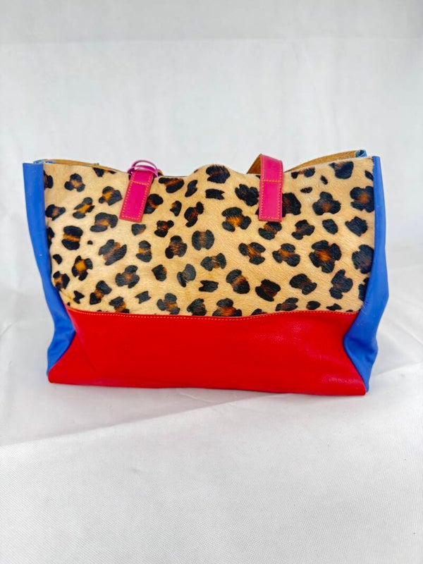 Red & Blue Leather Tote Bag