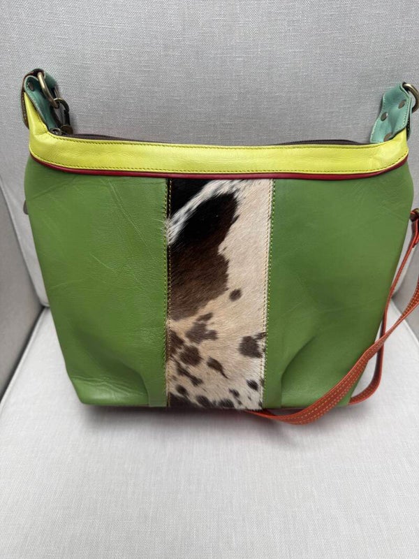 Recycled Green Leather cow print handbag