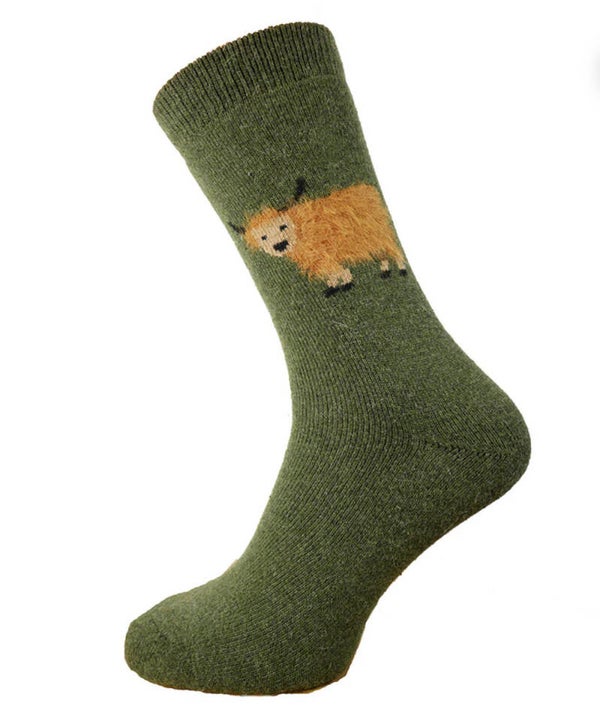 Men’s GREEN WOOL SOCKS WITH FLUFFY COW