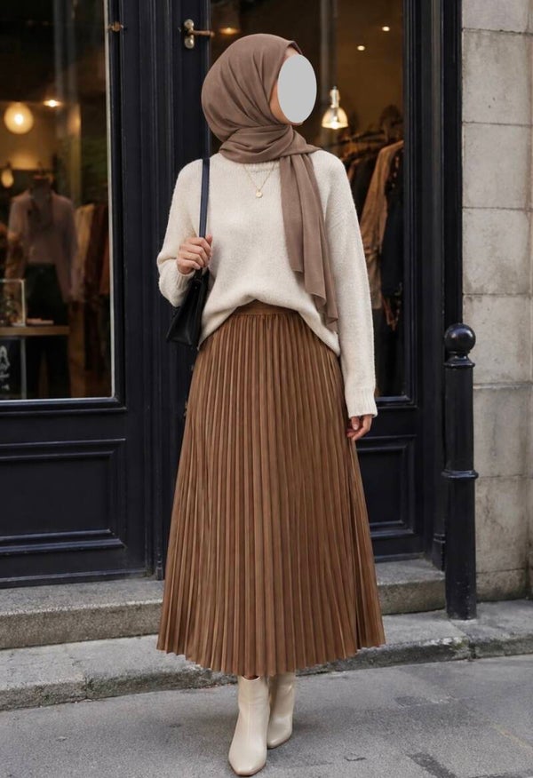 Satijnen Plisse rok Caramel
