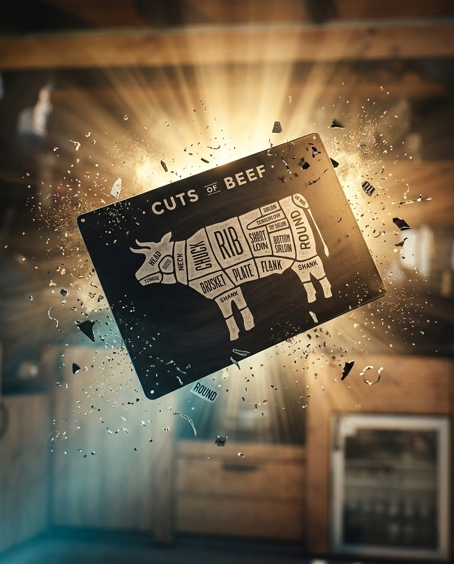 metalen wandbord 30x20cm - cuts of beef - ME12