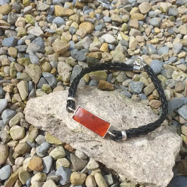 Memorial Ashes Men's Leather Bracelet with Sterling Silver