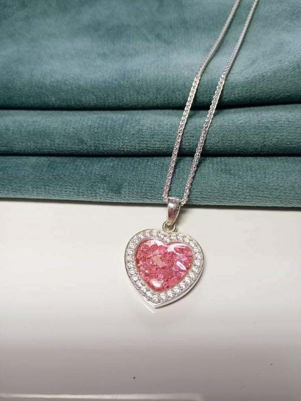 Memorial Ashes Sparkling Heart Pendant in Sterling Silver