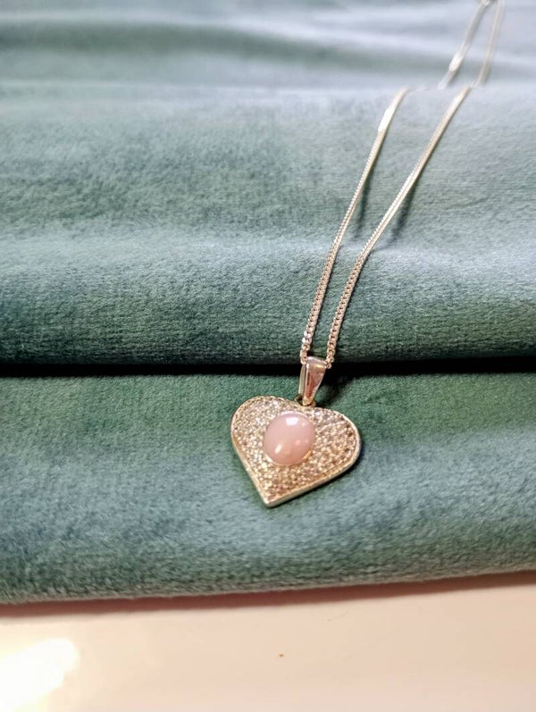 Memorial Ashes Heart Necklace in Sterling Silver with Cubic Zirconia.
