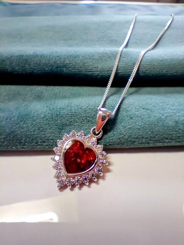 Memorial Ashes Heart Halo Cremation Necklace in Sterling Silver