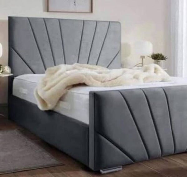 Modern Velvet bed with Fan-Stitch Detailing