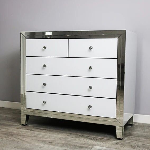 Modern Mirrored Chest of Drawers with Crystal Handles