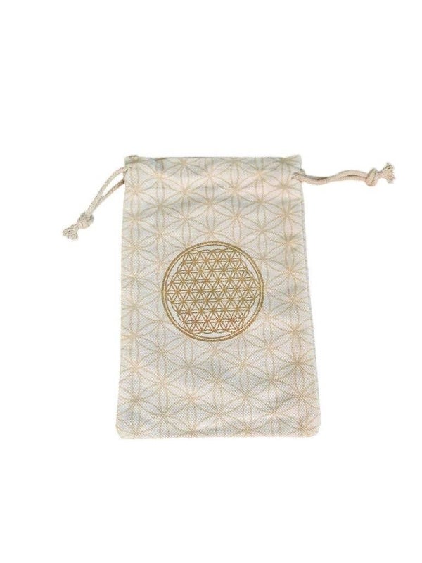 Baumwolltasche/Beuteltasche/Geschenkssackerl mit Blume des Lebens weiß/gold