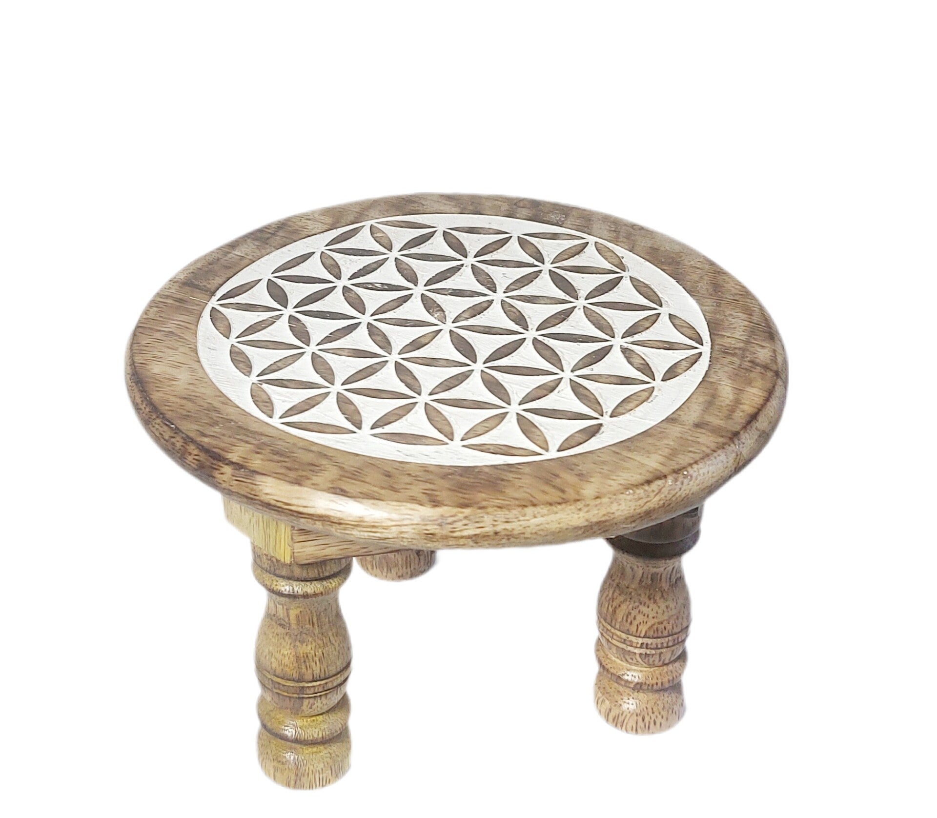 Mini Altartischchen Blume des Lebens (Mangoholz) weiß