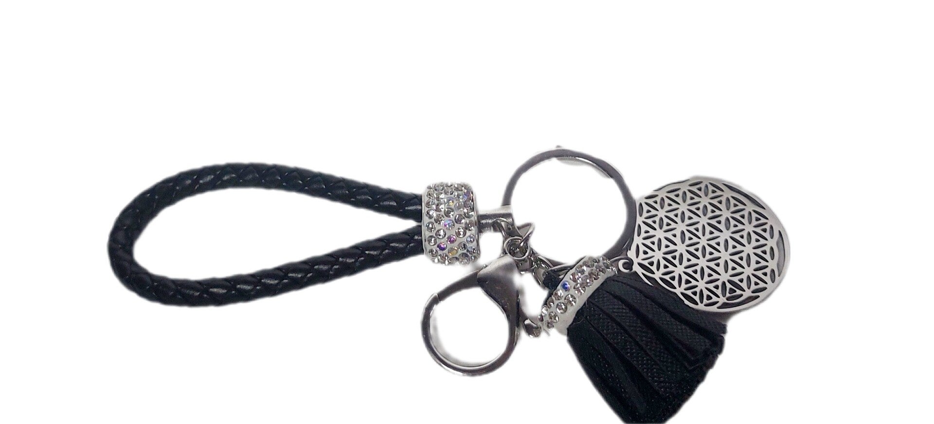 Schlüsselanhänger schwarz/ silber mit Lebensblume/ Blume des Lebens