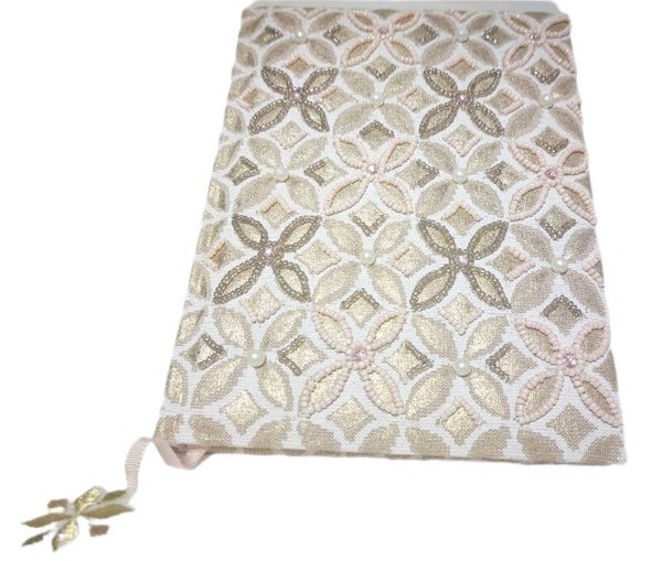 Notizbuch Samt beige/gold mit Blume des Lebens NEU