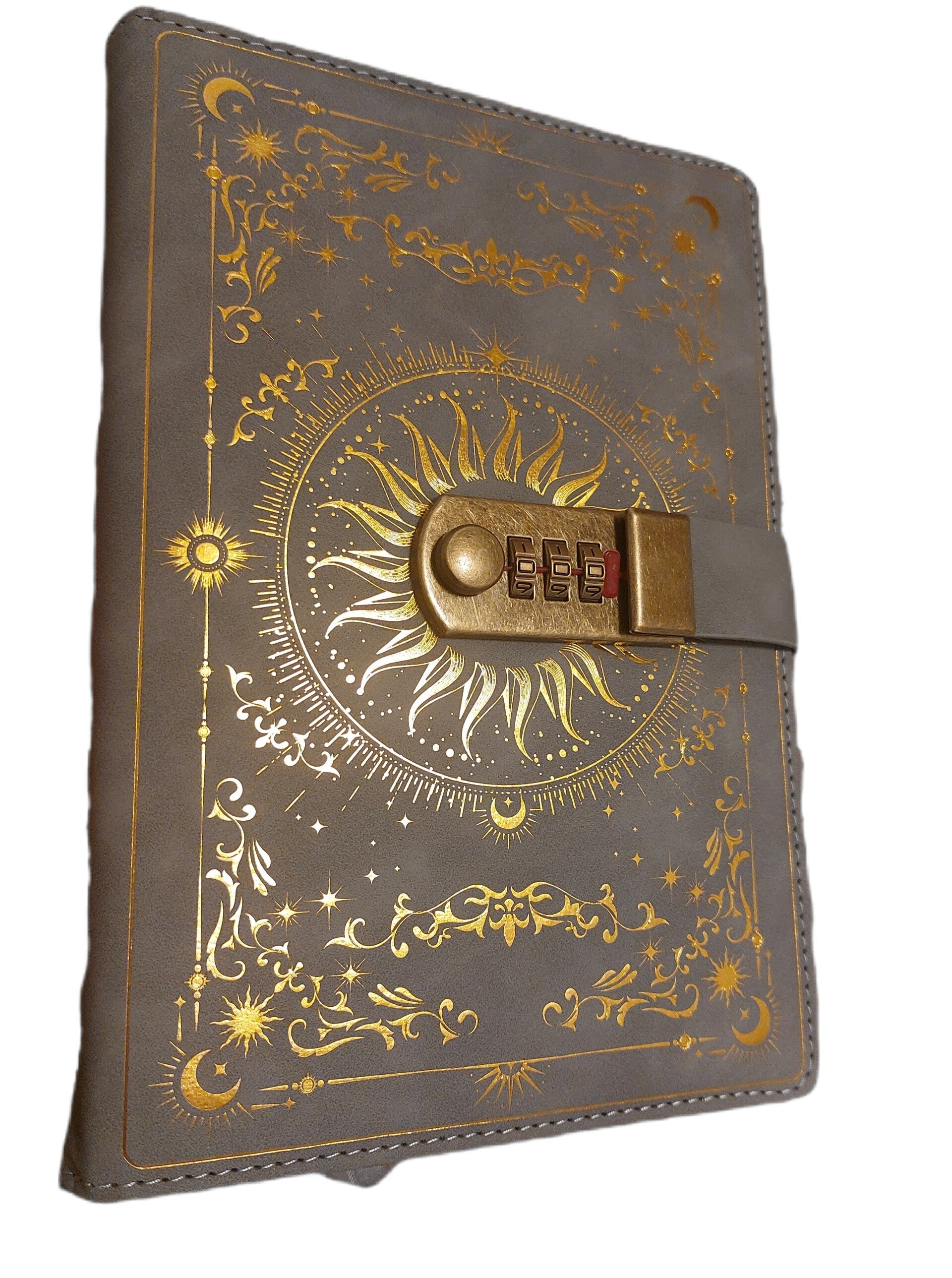 Tagebuch/Notizbuch Druck gold Mond&Sterne grau