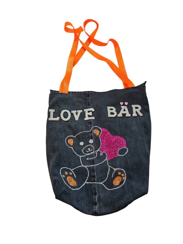 Upgecycelte Jeans-Tasche/Shopper "Love Bär"