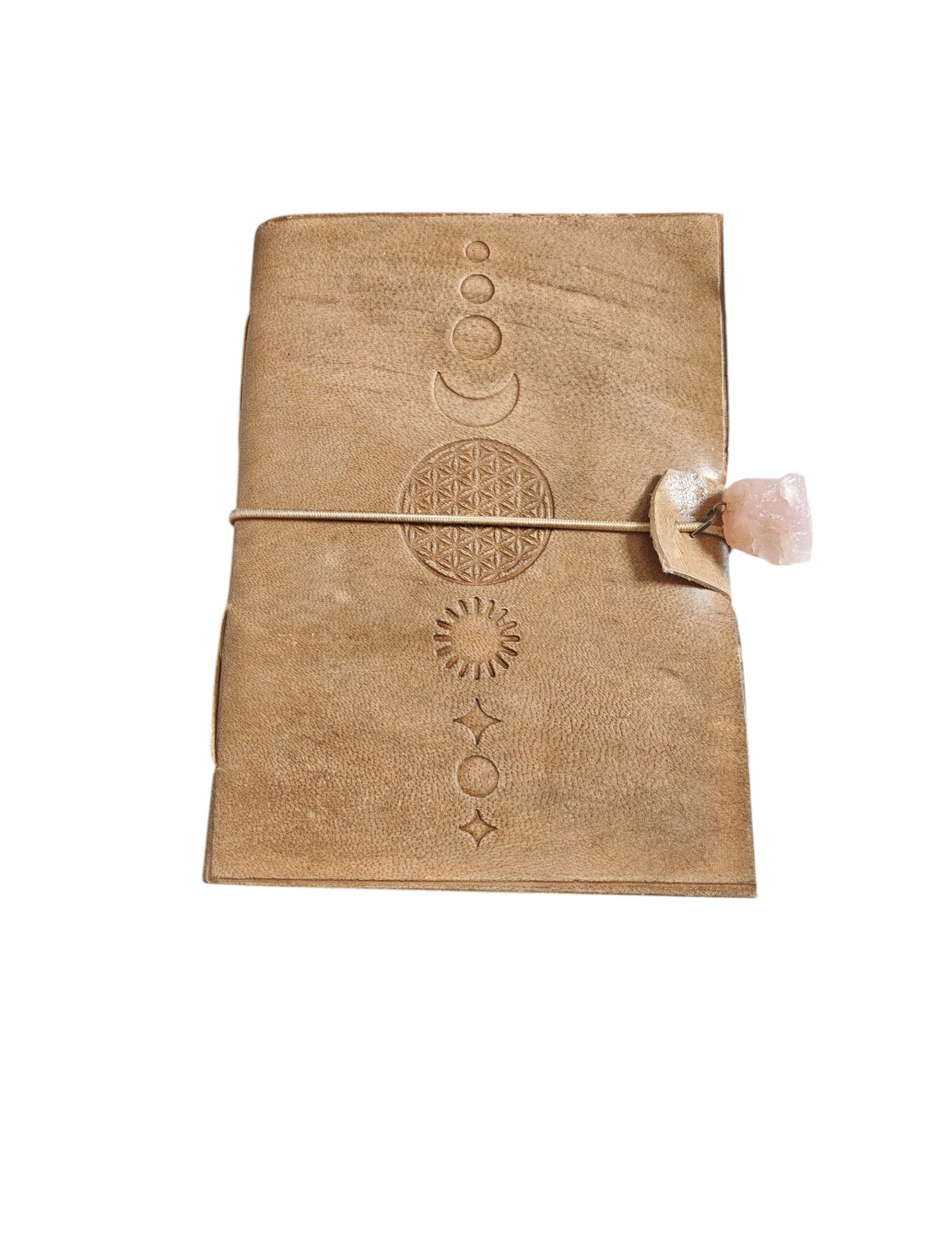 Notizbuch Blume des Lebens/Lebensblume mit Kunstlederbezug und  mit Rosenquarz