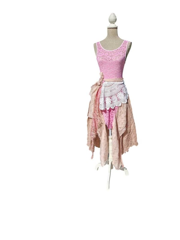Upcycling Feen-Kleid/Boho-Kleid asymmetrisch Gr. XS