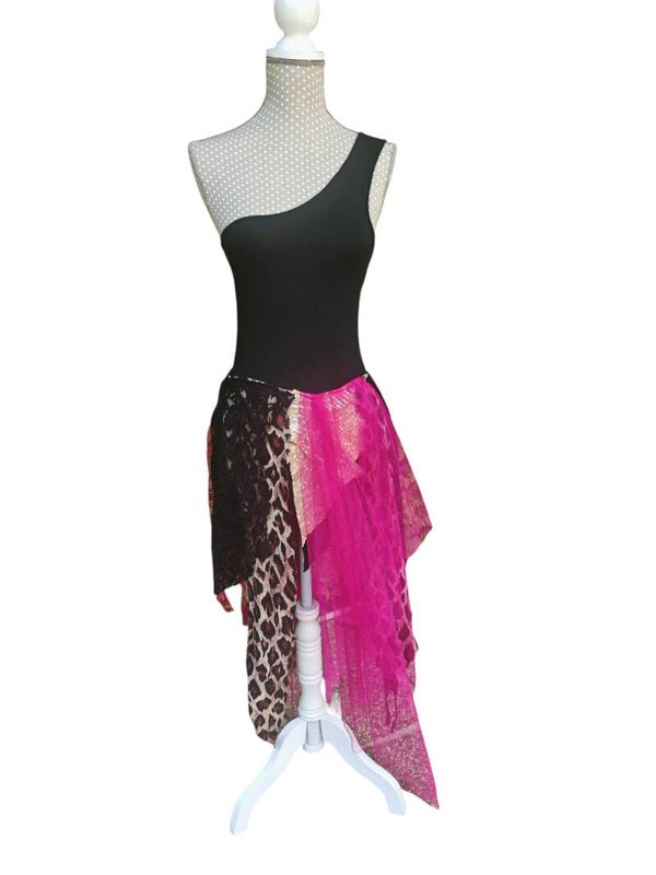 Upcycling Feen-Kleid/Boho-Kleid asymmetrisch Gr. XS