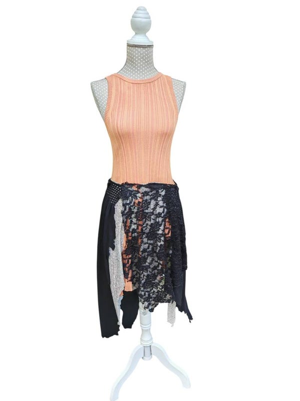 Upcycling Feen-Kleid/Boho-Kleid asymmetrisch Gr. 34/36