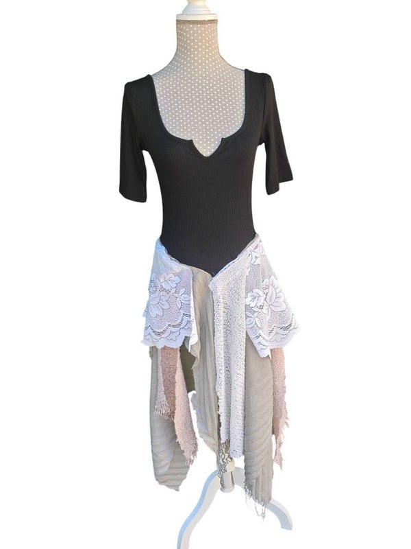 Upcycling Feen-Kleid/Boho-Kleid asymmetrisch Gr. S