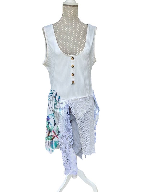 Upcycling Feen-Kleid/Boho-Kleid asymmetrisch Gr. XL