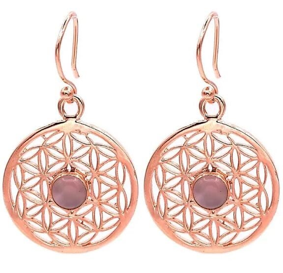 Ohrhänger Blume des Lebens rosegold & Rosenquarz