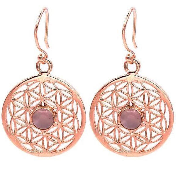 Ohrhänger Blume des Lebens rosegold & Rosenquarz