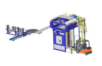 Detailopname van Verbruggen palletizing robot met nauwkeurige grijper en draaiplatform