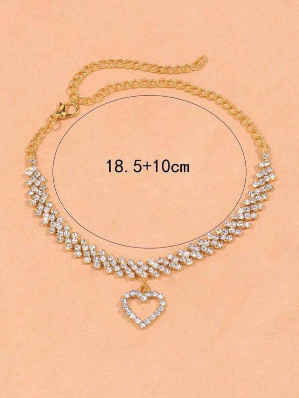 Chaîne de cheville cœur strass