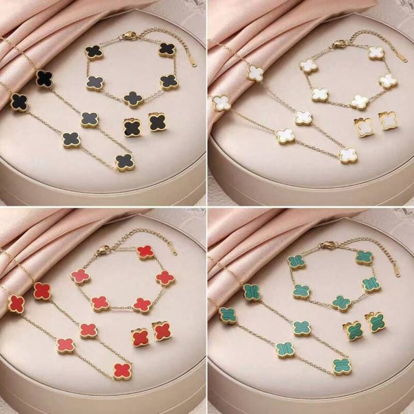Trèfle Porte-Bonheur – Collier, Bracelet & Boucles d’Oreilles