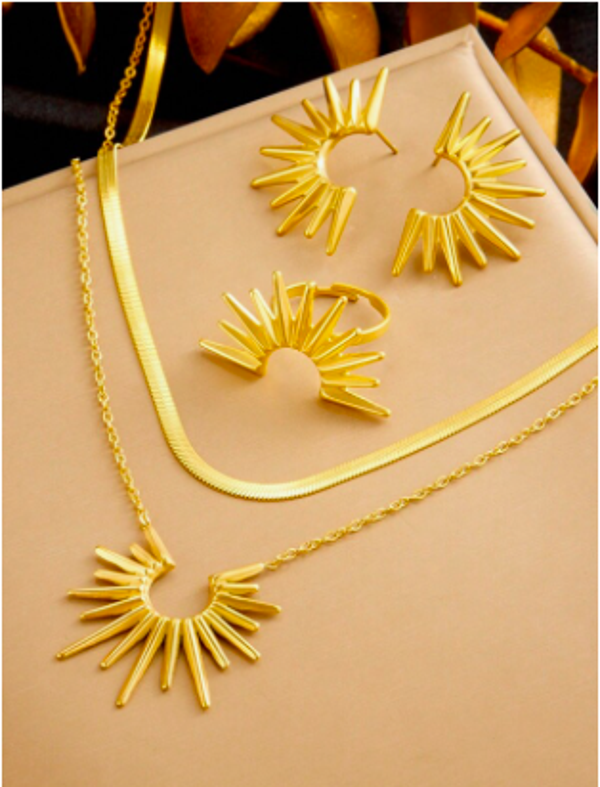 Lueur Solstice – Ensemble de Bijoux Doré au Soleil