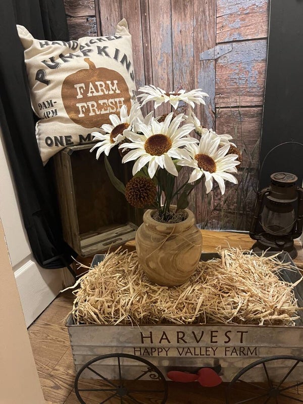 Country Sunflower Wood Vase
