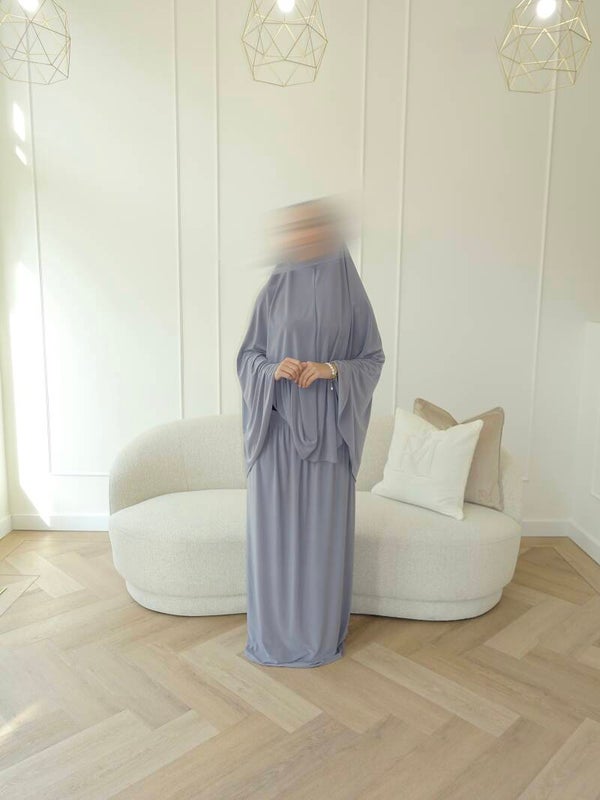 premium jersey khimaar & rok set Light grey