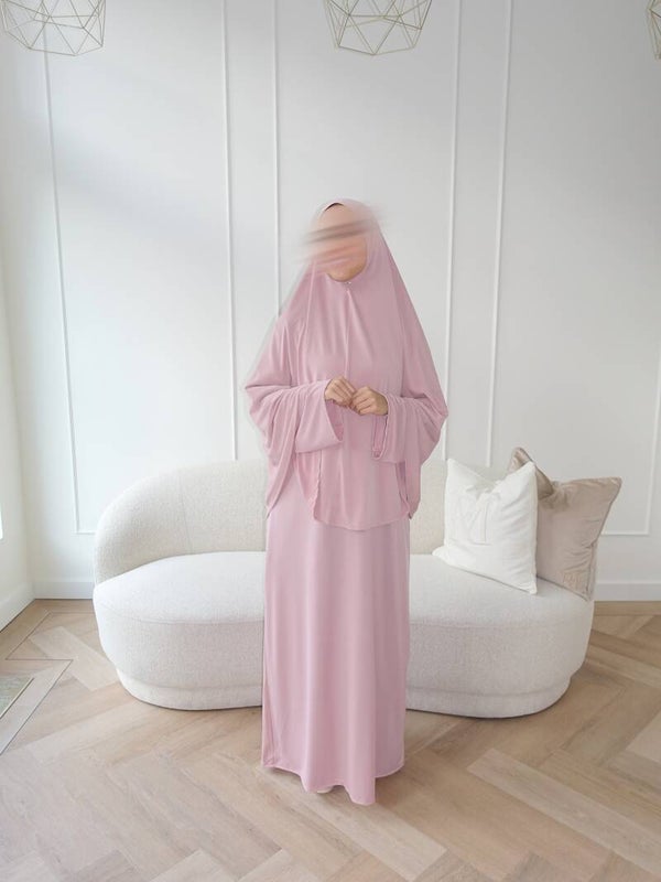 premium jersey khimaar & jurk set Baby Pink