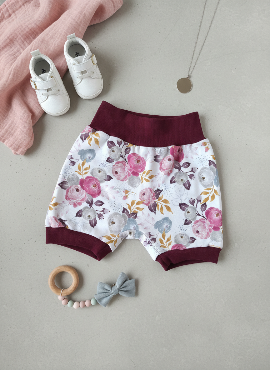 Blumen mint - Bündchen bordeaux