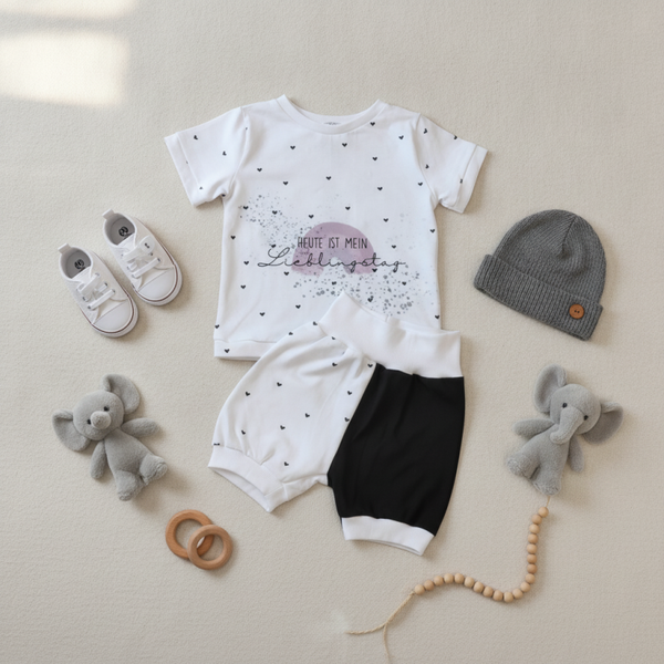 kurzes Set Hose & Shirt aus Jersey / French Terry - Größe 104